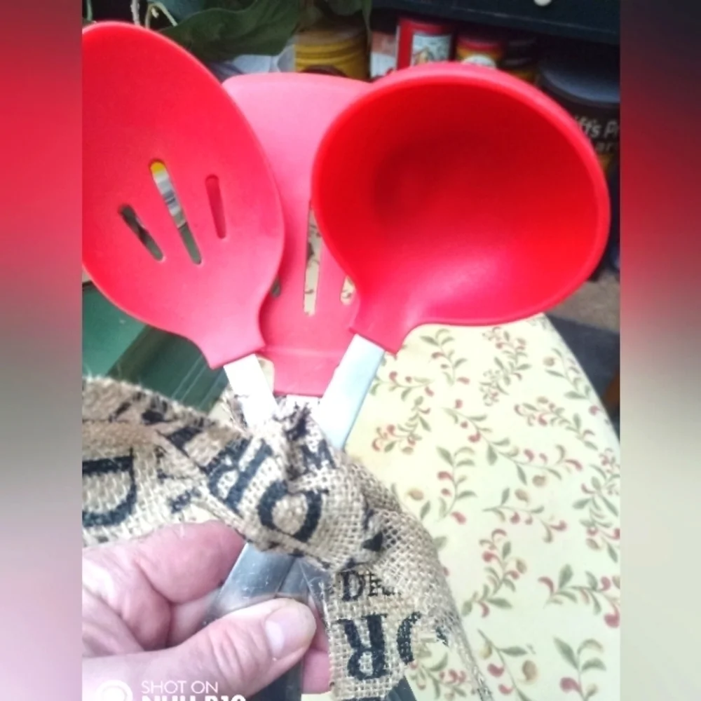 Set Of 3 Chef Mate Red Silicone Utensils With Stainless Steel Handles